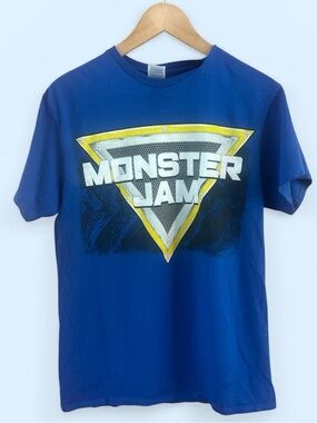 MONSTER JAM UNISEX MEDIUM Delta Blue Tee with Yellow and White Graphic Trim